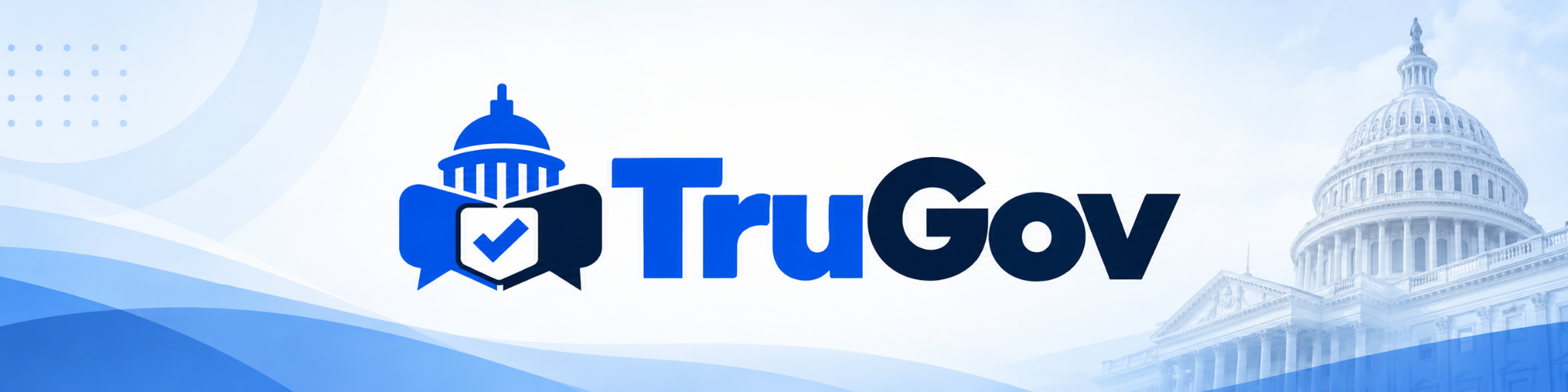 TruGov civic technology banner featuring the TruGov mark and the United States Capitol